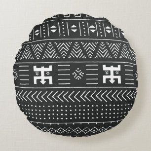 African Tribal Art: Geometric Black & White Round Cushion