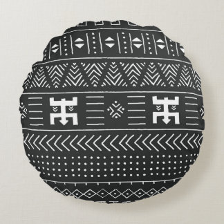 African Tribal Art: Geometric Black & White Round Cushion