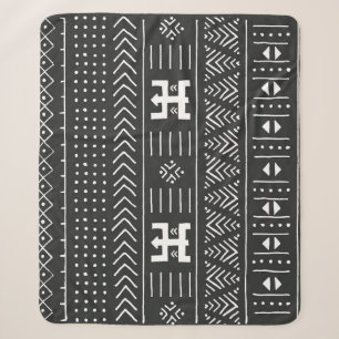 African Tribal Art: Geometric Black & White Sherpa Blanket