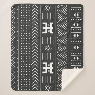 African Tribal Art: Geometric Black & White Sherpa Blanket