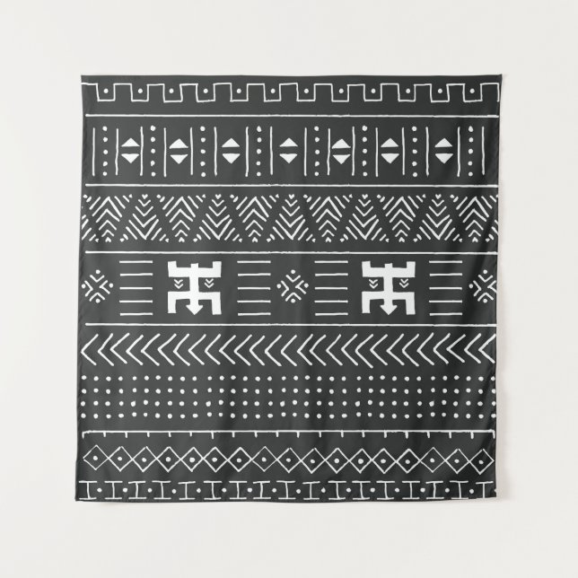 African Tribal Art: Geometric Black & White Tapestry (Front)