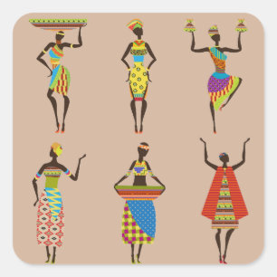 African Tribal art ladies colourful ethnic fashion Square Sticker
