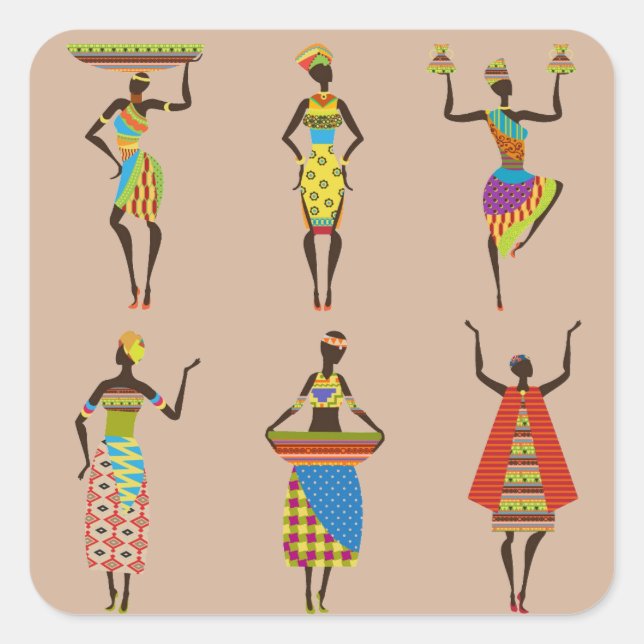 African Tribal art ladies colourful ethnic fashion Square Sticker (Front)