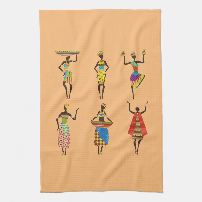 African Tribal art ladies colourful ethnic fashion Tea Towel (Vertical)