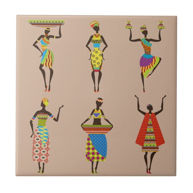 African Tribal art ladies colourful ethnic fashion Tile (Front)