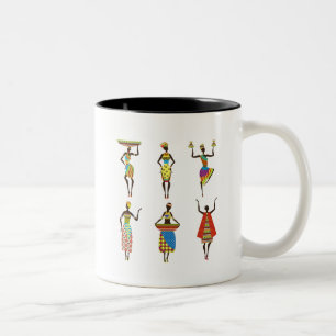 African Tribal art ladies colourful ethnic fashion Two-Tone Coffee Mug