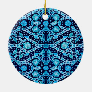 African Tribal Batik Blue Ceramic Tree Decoration