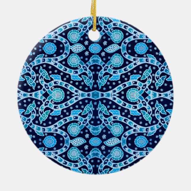 African Tribal Batik Blue Ceramic Tree Decoration (Back)