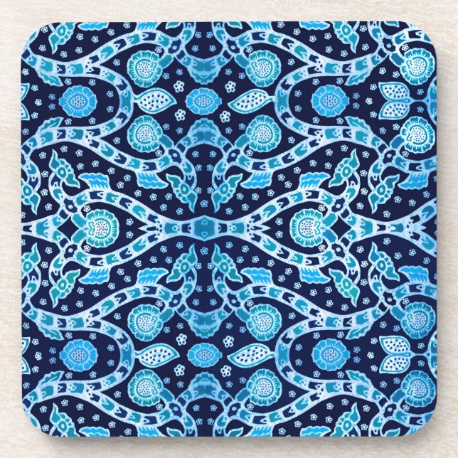 African Tribal Batik Blue Coaster (Front)
