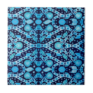 African Tribal Batik Blue Tile