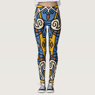 African Tribal Colourful pattern Blue and yellow Leggings