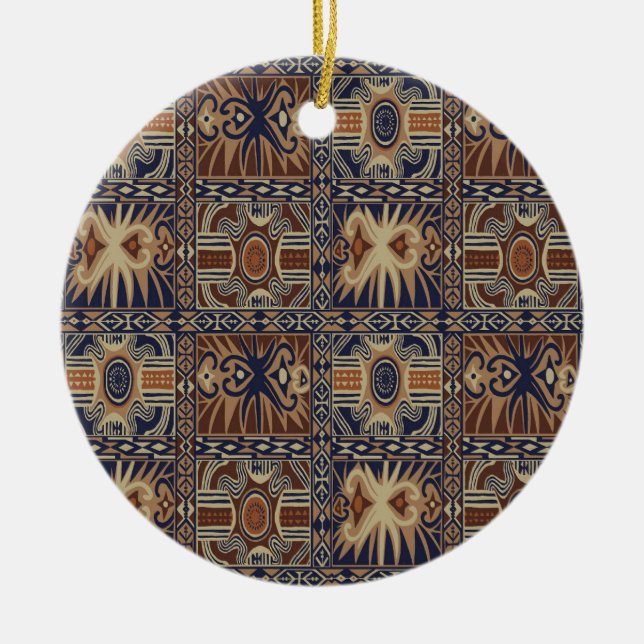 African Tribal Contemporary Collage Ceramic Tree Decoration (Front)