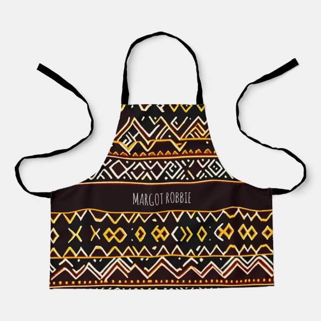 African Tribal Edging Yellow Isometric Pattern Apron (Front)