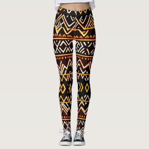 African Tribal Edging Yellow Isometric Pattern Leggings