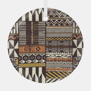 African tribal fabric, abstract vintage. glass tree decoration