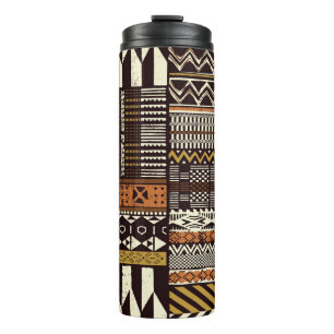 African tribal fabric, abstract vintage. thermal tumbler