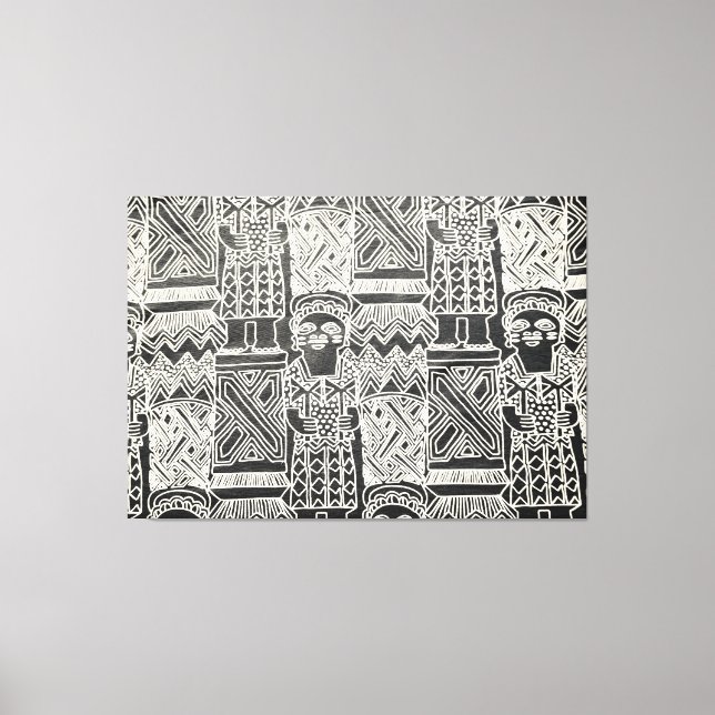 African Tribal Figure Linocut Pattern Fabric Canvas Print (Front)