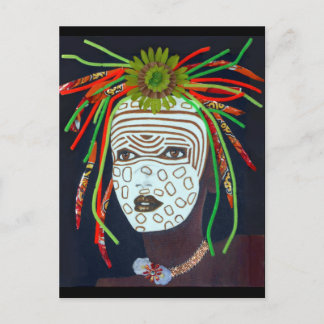 African tribal girl--original collage portrait postcard