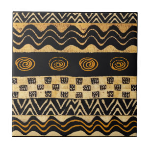 African Tribal Graphic Tile Design - Rust Black