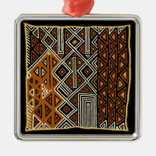 African Tribal Kuba Design Metal Tree Decoration
