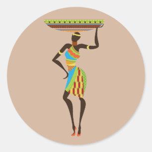 African Tribal Lady with basket tribal art Classic Round Sticker
