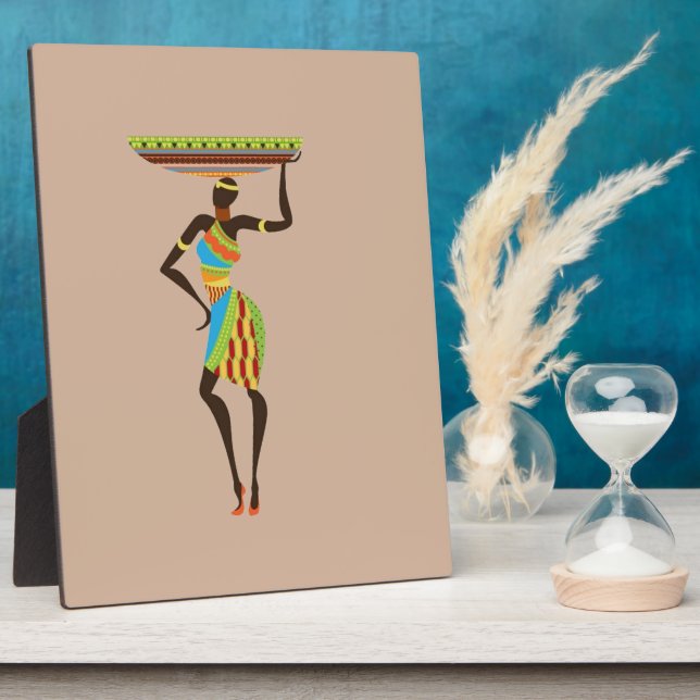 African Tribal Lady with basket tribal art Plaque (Side)