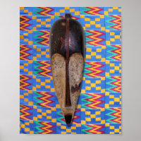 African Tribal Mask Blue Yellow Orange Kente