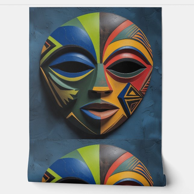    African Tribal Mask Cubism Abstract  Wallpaper (Unrolling)