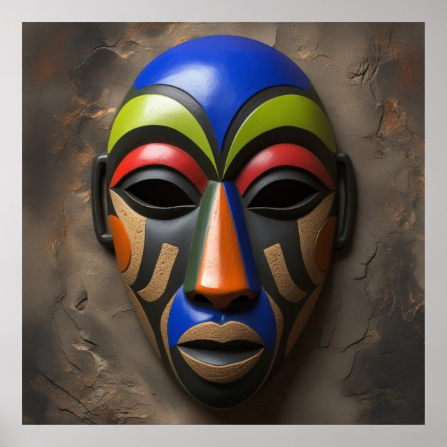 African Tribal Mask Geometric Symbolism Poster (Front)
