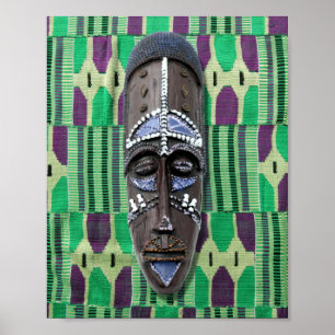 African Tribal Mask Green Blue Purple Canvas  Poster