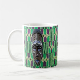 African Tribal Mask Green Blue Purple Coffee Mug