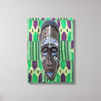 African Tribal Mask Green Purple Canvas Print