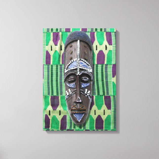 African Tribal Mask Green Purple Canvas Print (Front)