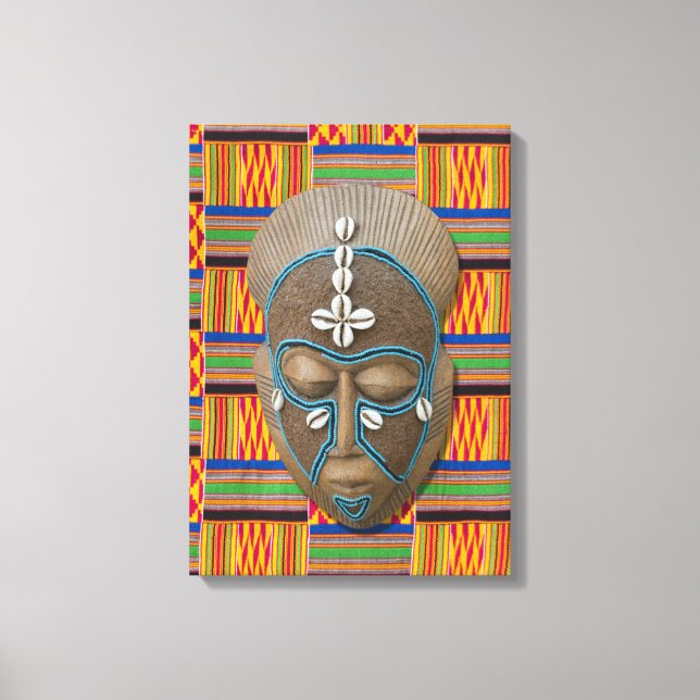 African Tribal Mask Orange Kente Canvas Print (Front)