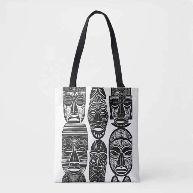 African Tribal Masks Black White Tote (Front)