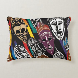 African Tribal Masks Colorful Accent Pillow