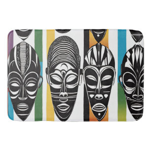 African Tribal Masks Colourful Stripes Bath Mat