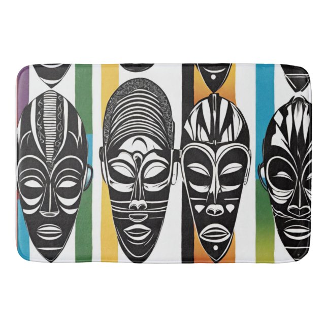 African Tribal Masks Colourful Stripes  Bath Mat (Front)