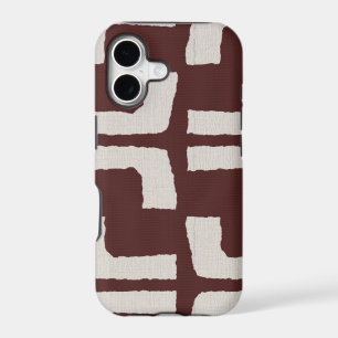 African Tribal Mudcloth White Red Linen Look