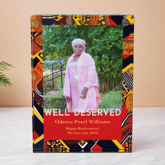 African Tribal Patchwork Black Mum Retirement Gift Photo Block