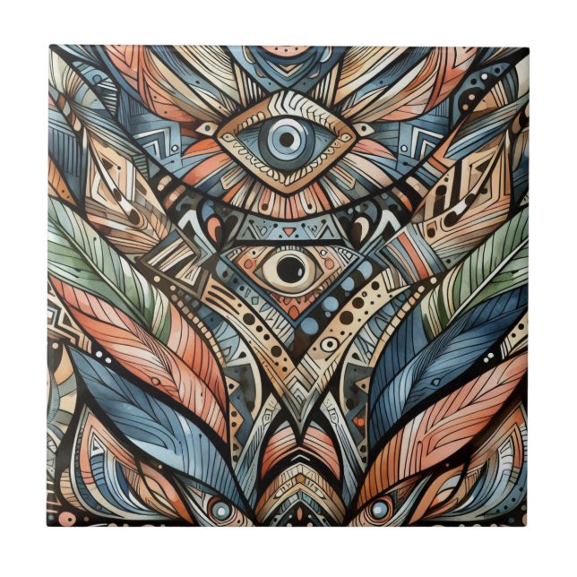 African Tribal Pattern Ceramic Tile (Front)