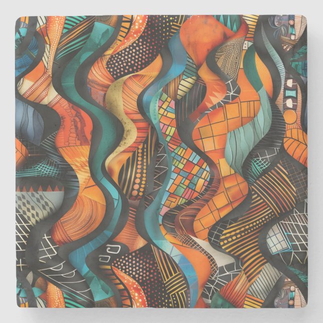 African Tribal Pattern Stone Coaster (Front)