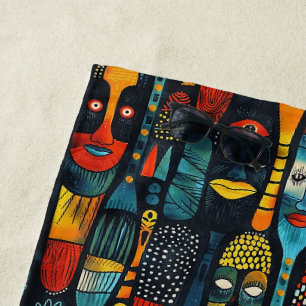 African tribal pattern with idols. beach towel