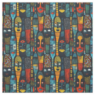 African tribal pattern with idols. fabric