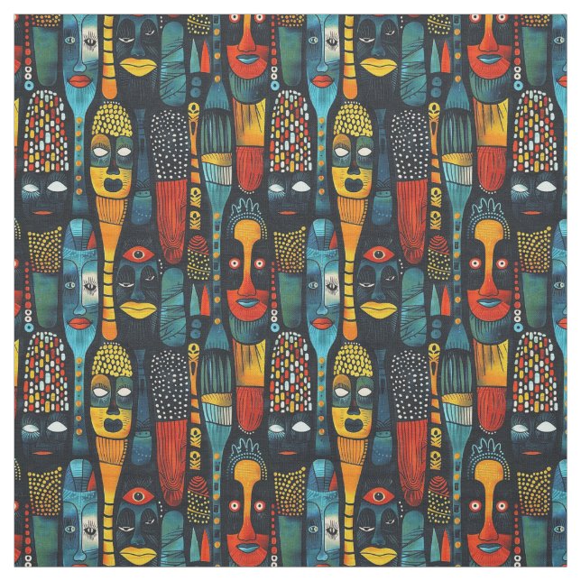 African tribal pattern with idols. fabric (Swatch)