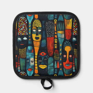 African tribal pattern with idols. pot holder