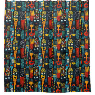 African tribal pattern with idols. shower curtain
