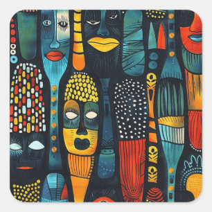 African tribal pattern with idols. square sticker