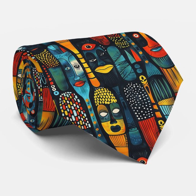African tribal pattern with idols. tie (Rolled)