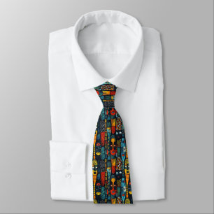 African tribal pattern with idols. tie